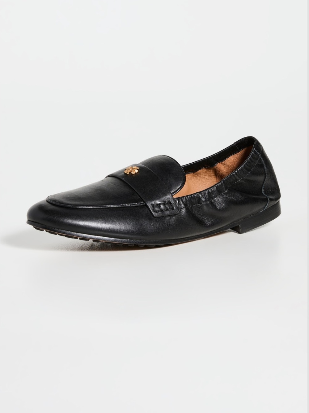 Tory Burch Black Leather Penny Loafer with Gold Logo